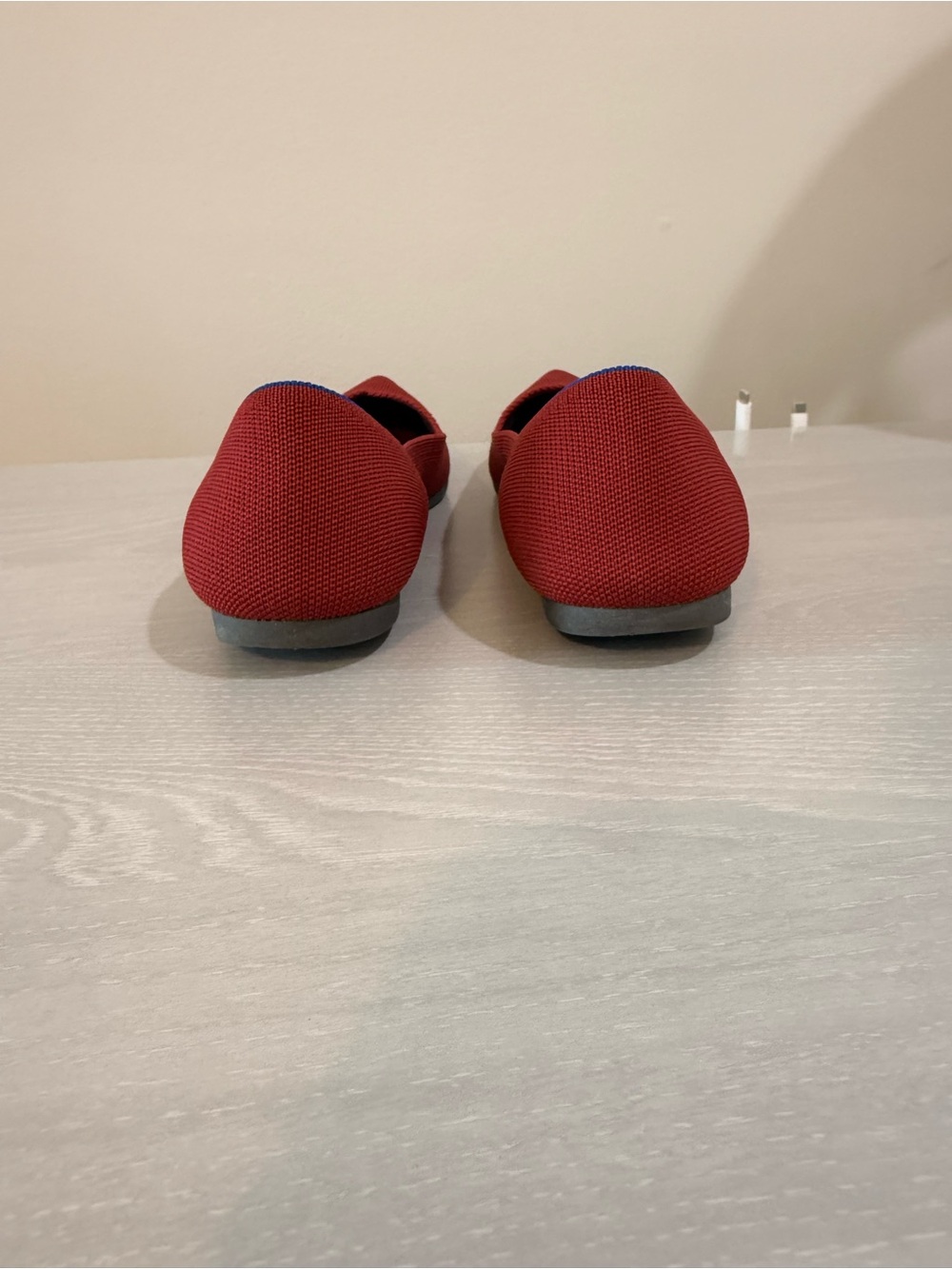Rothy's Red Pointed-Toe Knit Flats with Blue Trim - Picture 6 of 11